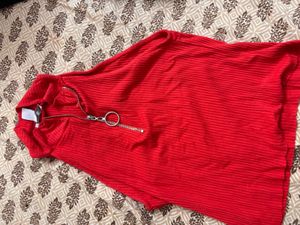 Red Ribbed Zipper Tank