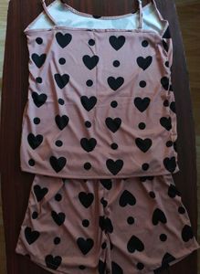 🖤 Adorable Nightwear Set – Black Heart Print 🖤