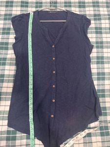 Navy Button-Down Top