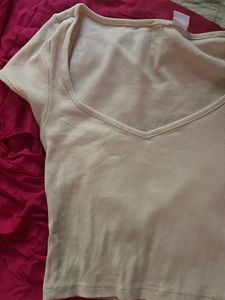 Ribbed V-Neck Crop Top (lime Yellow)