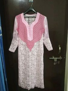 Chikankari Kurti With White And Pink Colour