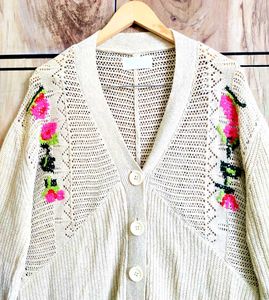 Floral Embroidered Knit Cardigan size-48-XXXL