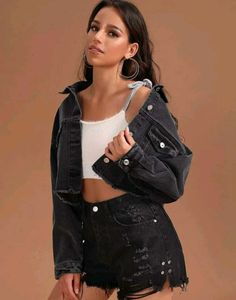 Black Cropped Denim Jacket