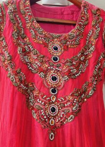 Elegant Pink &amp; Blue Anarkali Dress