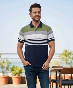 Flick Striped Polo T Shirt (💚 🤍 💙)