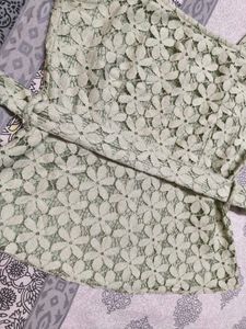 Faballey Green Lace Strappy Belted Peplum Top