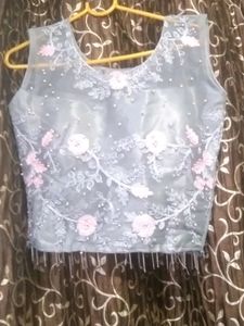 Lehanga Grey And Pink Flowers