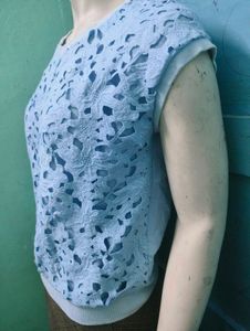 Blue Floral Lace Top