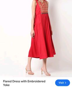 Flared Dress/Gown With Embroidery Yoke