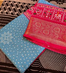 Blue Saree With Blouse Piece