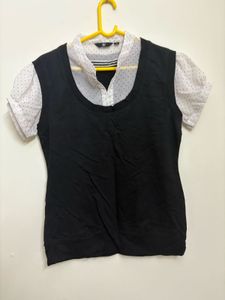 FIG Black Vest Top with Polka Dot Blouse