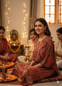 ✨Red Paisley Straight Kurti!Thrift Find🧡