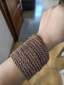 Stacked Bangle Set - Pink &amp; Crystal