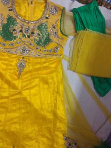 Yellow &amp; Green Embroidered Salwar Suit