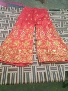 Red &amp; Gold Embroidered Top And Plazo
