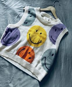 Funky Smiley Face Knit Vest Top