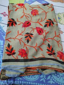 Floral Print Saree with Embellishments