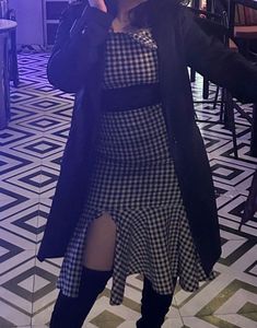 Checkered Cut Sleeves Midi Winter Dress