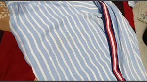 Branded Loose Fit Button Down - Blue Stripe Shirt