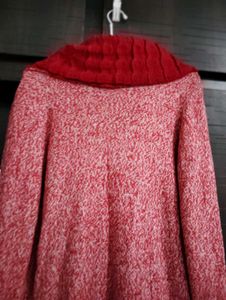 Red &amp; White Knit Tunic Sweater Free Size