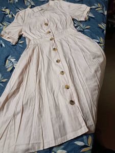 BEIGE BUTTON DRESS