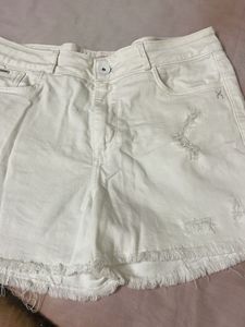 XA White Distressed Denim Shorts