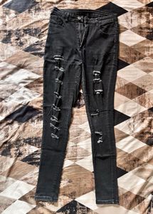Urbanic Black Distressed Slim Fit Jeans For Women