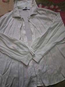 satin White shirt having pearl work on collar