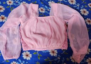 Pink Stylish Party Crop Top - Size (S-M)
