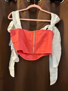Coral Tie Up Crop Top
