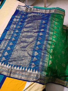 Blue & Green Silk Blend Saree