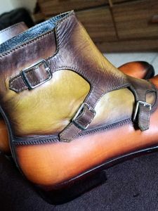 NEW Genuine Leather Monk Boots Chelsea Patina