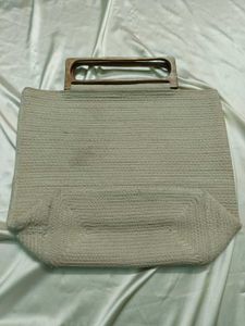 Cotton Jute Handbag With Wooden Handle