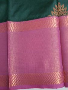Dark Green Pink Silk Saree...