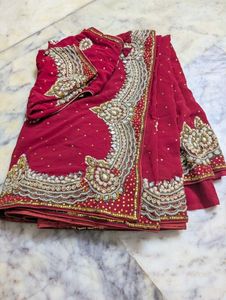 Red Embroidered Saree with Blouse