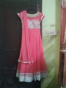 Anarkali Gown with dupatta and bottom pants.