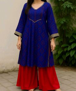 Blue & Red Kurta Set