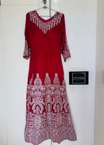 Red Embroidery Anarkali Kurta