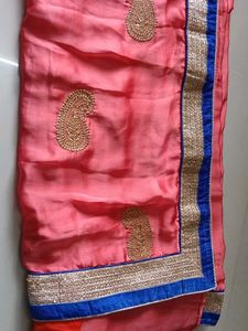 Peach Embroidered Saree