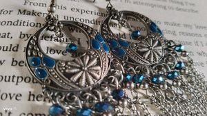 Oxidized crescent moon chandelier earrings
