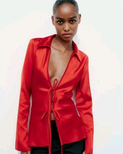 ZARA Red Satin Shirt With Bow detailing (WITH TAGS