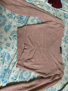 Blush Breeze Pink Netted Wool Top – Sheer Long Sle