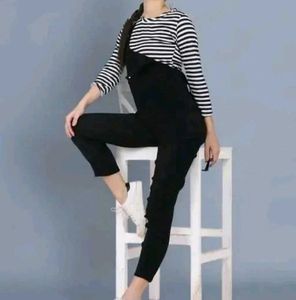 Black &amp; White Stripped T-shirt And Dungaree