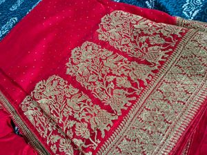Red &amp; Gold Saree with Blouse
