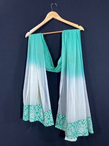 Women White And Green Dupatta With Printed Border