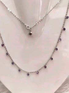 Purple Stone925 Silver Sterling Chain Necklace