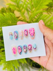 Hand-Painted Floral Press-On Nails