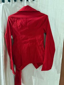 Red Wrap Blouse with Tie Waist