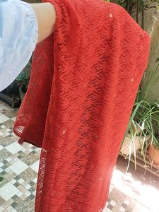 Red Net Saree Without Blouse Just Used Once