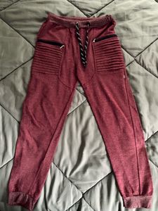 Burgundy Joggers with Zipper Detail